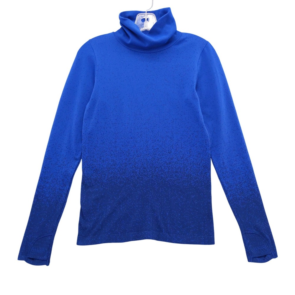 Athleta Flurry Base Layer Blue Ombre Turtleneck‎ Long Sleeve Top Thumbholes Sz M